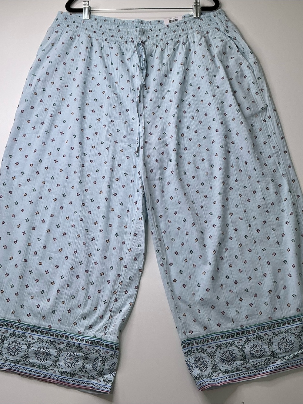 Style & Co Women’s Pants Wide Leg Festival Blue Floral Cotton Boho Pull-On XXL